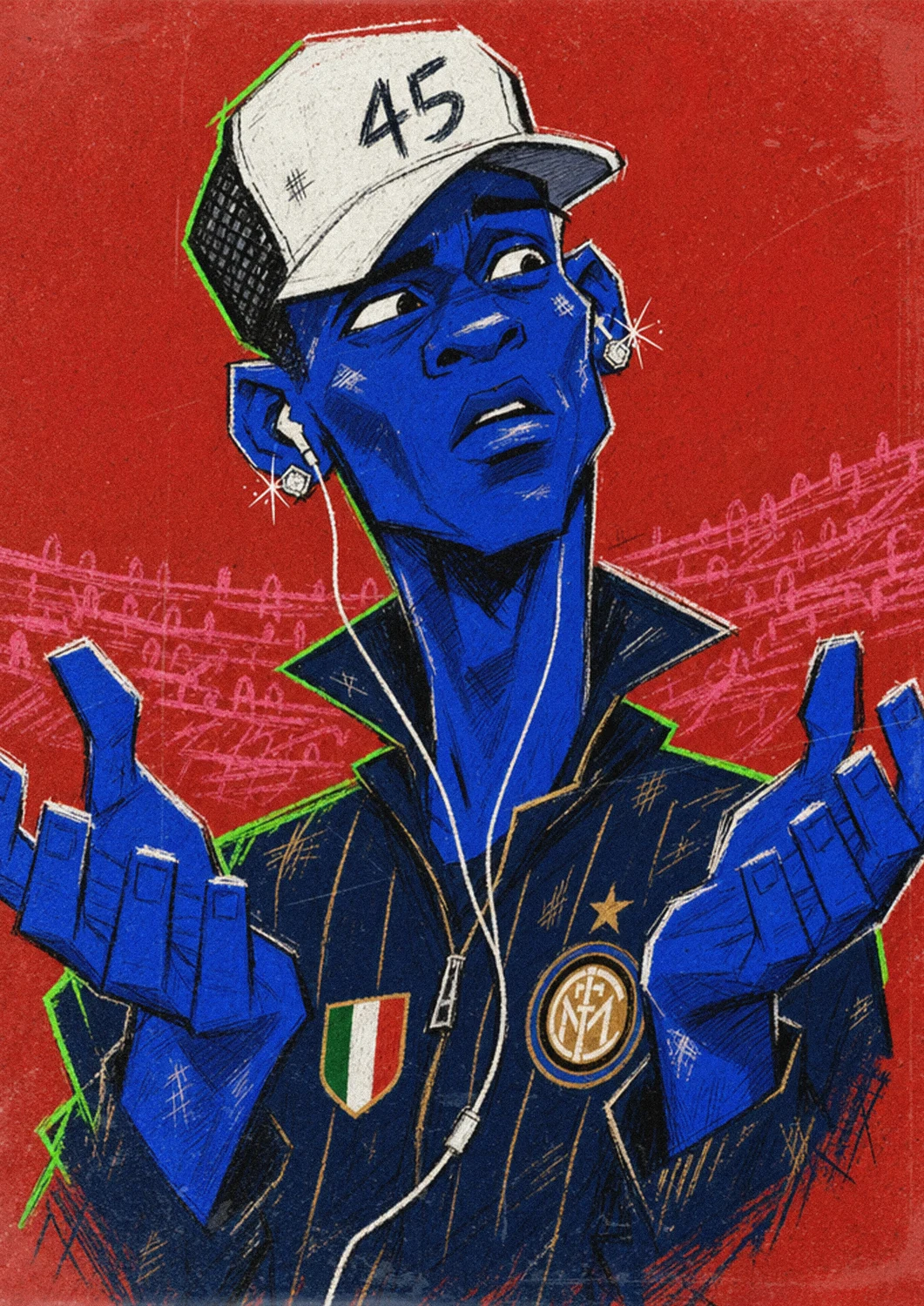 Mario Balotelli, Inter, the shrug with the headphones on