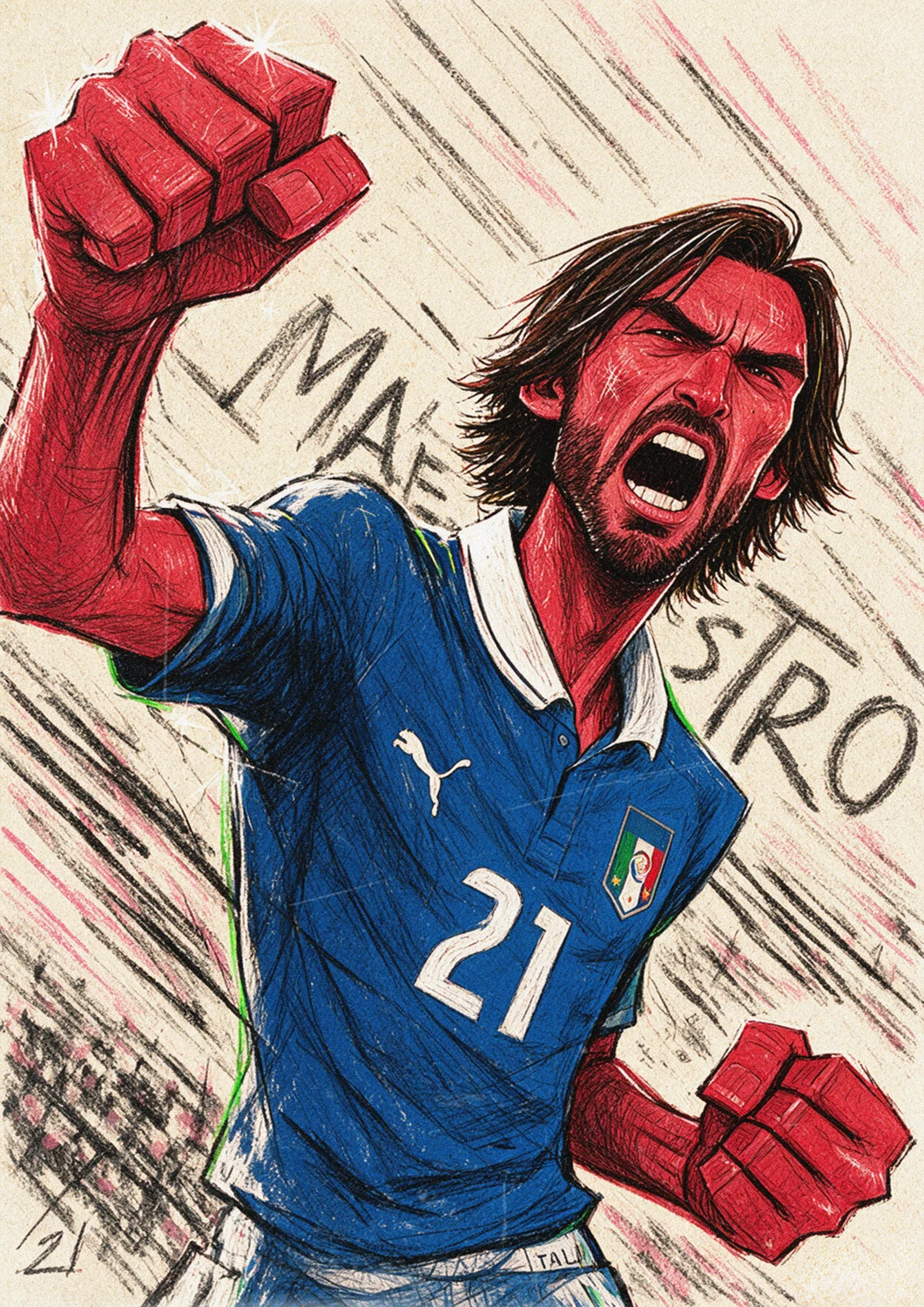 Andrea Pirlo, Italy, the Maestro shouting for once