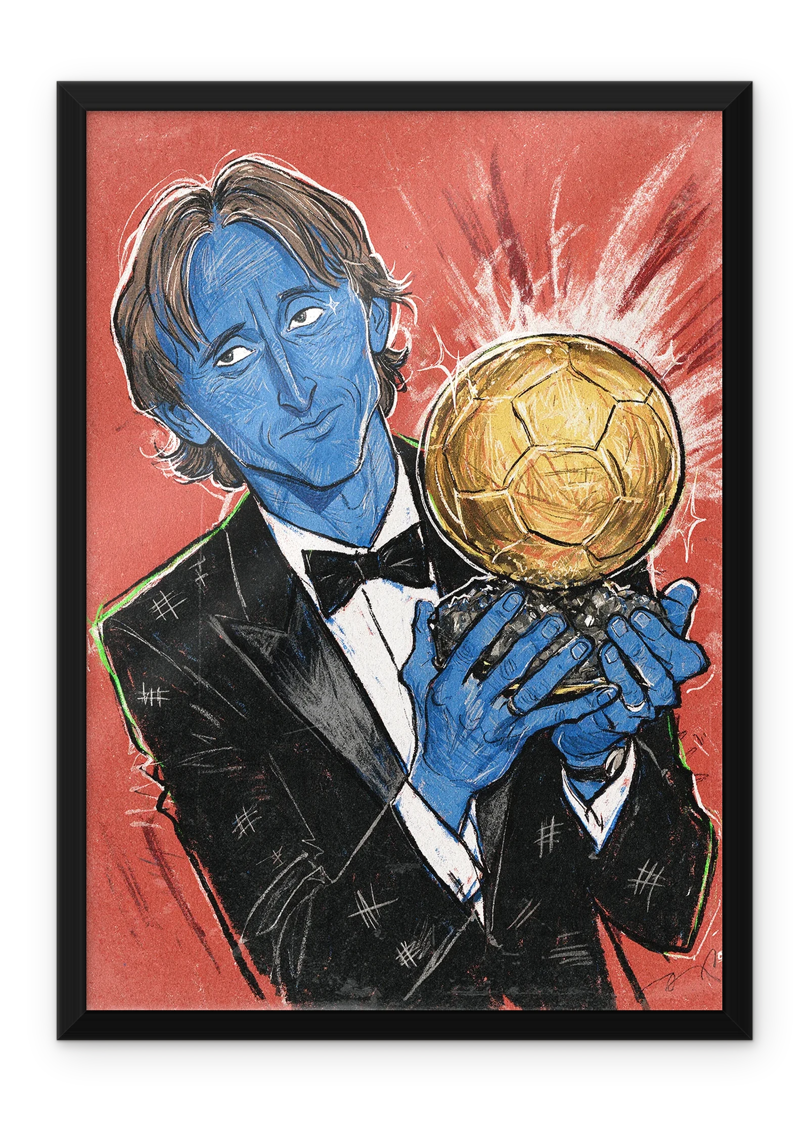 Luka Modrić, black metal frame on a white wall