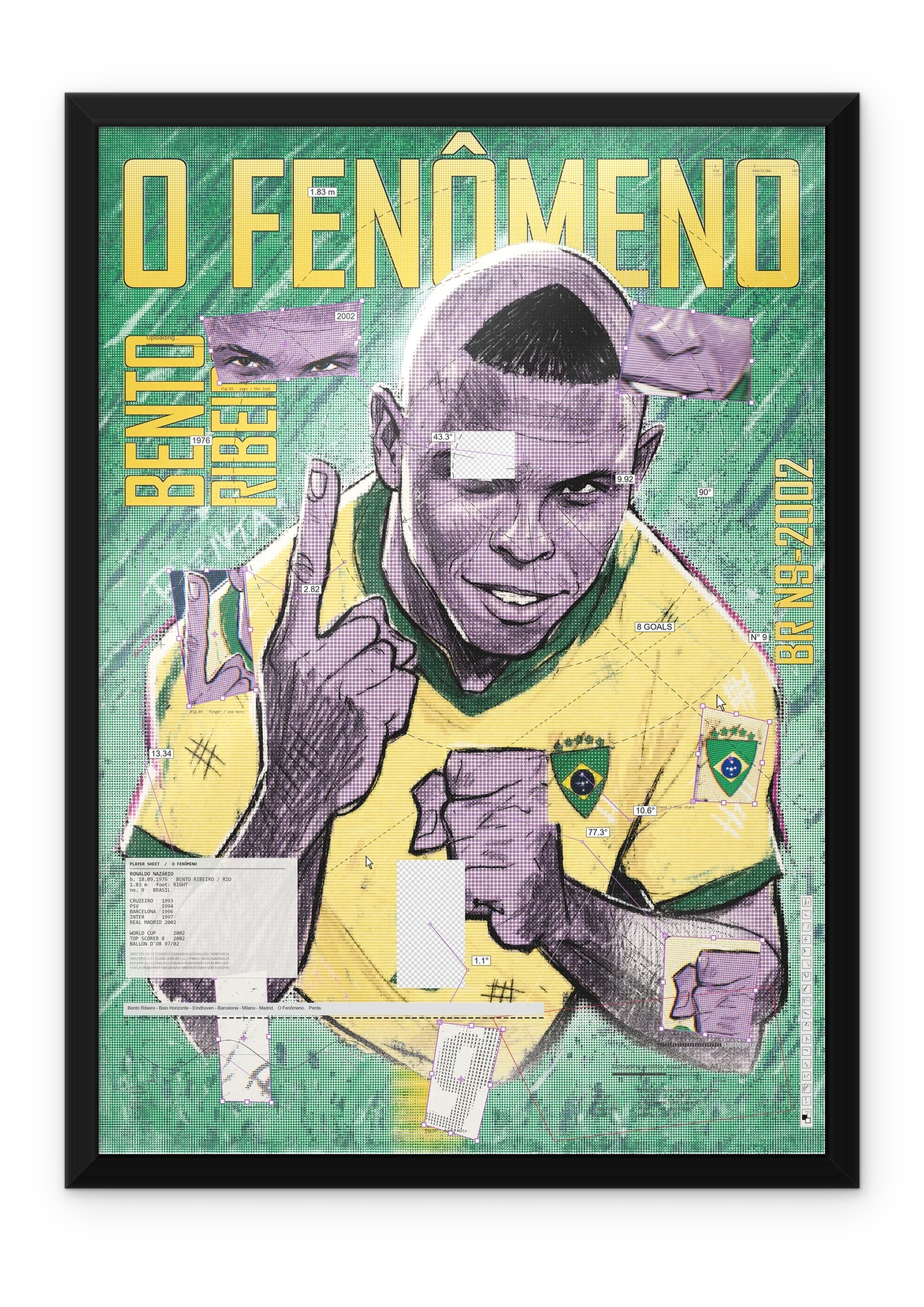 Ronaldo Nazário, black metal frame on a white wall