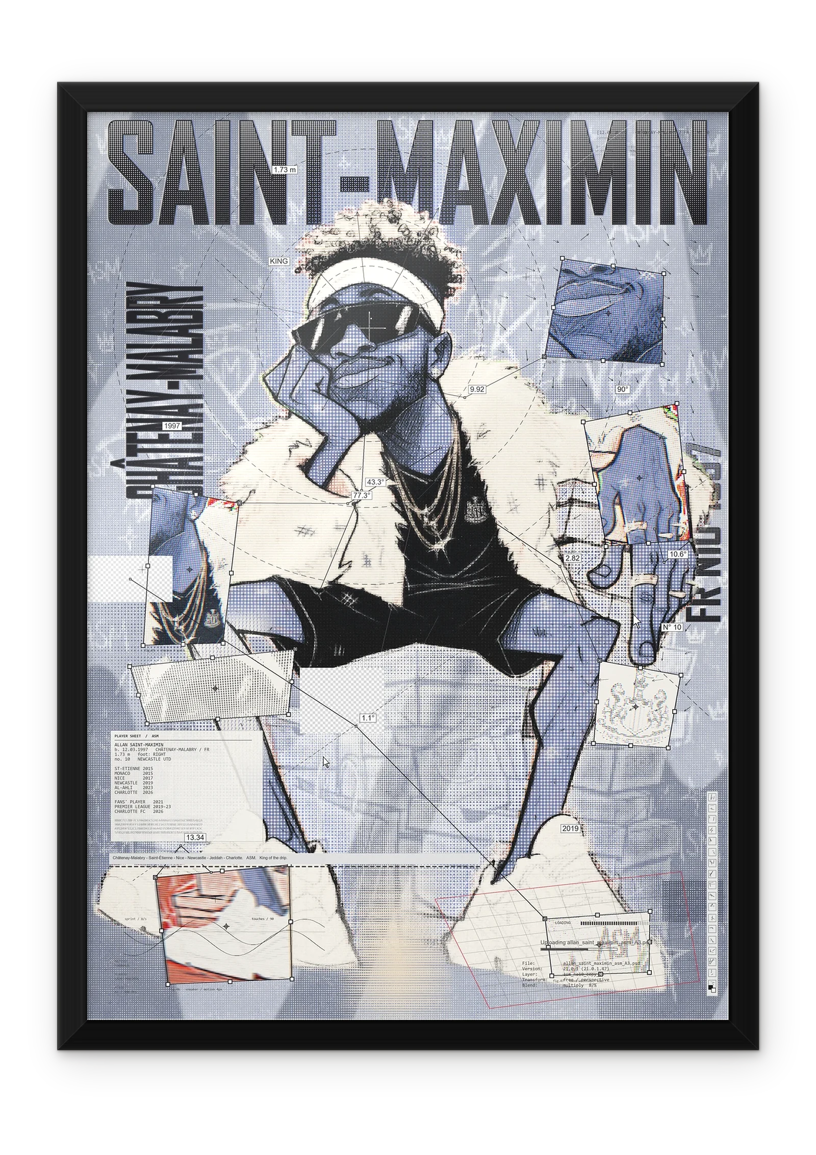 Allan Saint-Maximin, black metal frame on a white wall