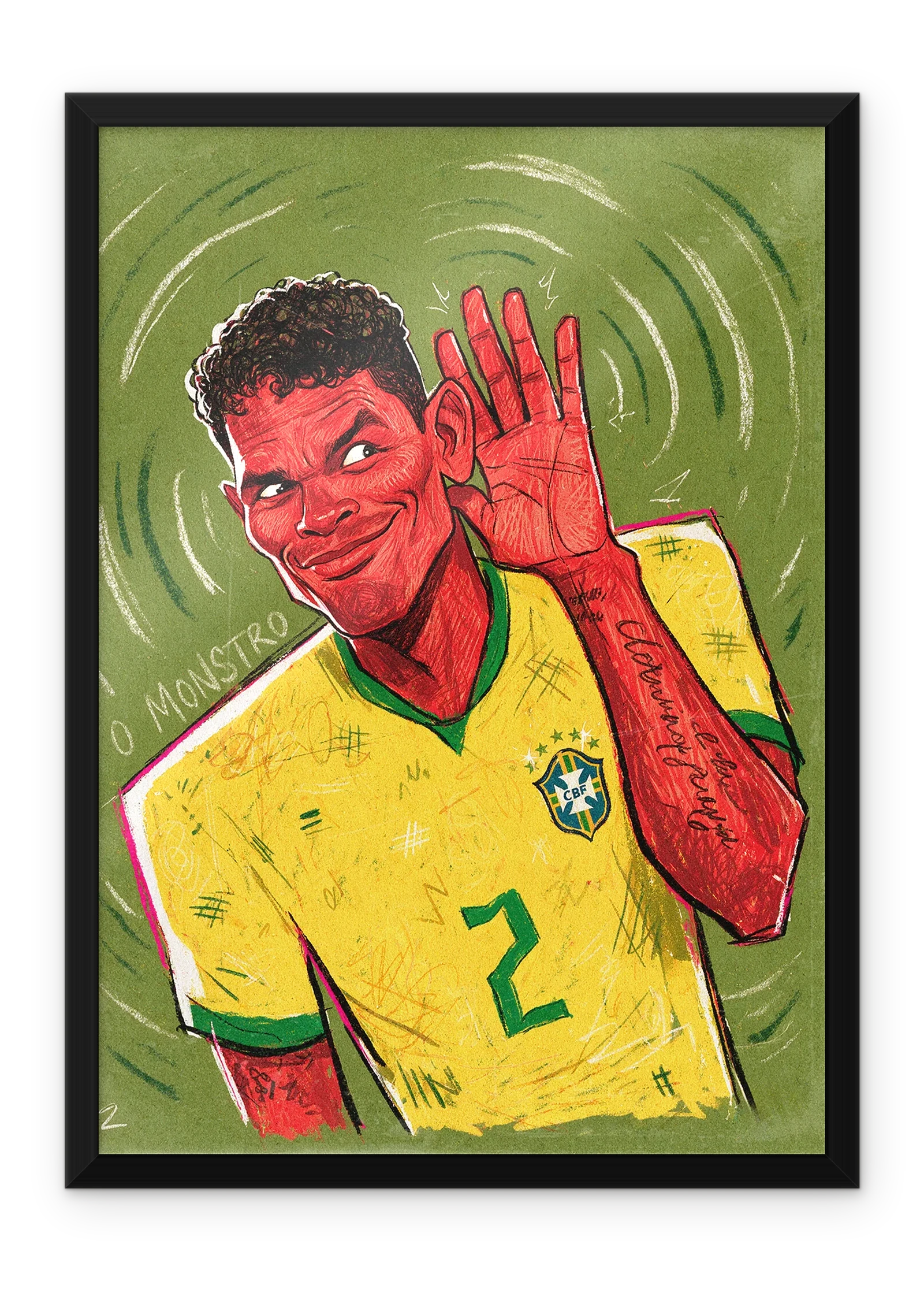 Thiago Silva, black metal frame on a white wall