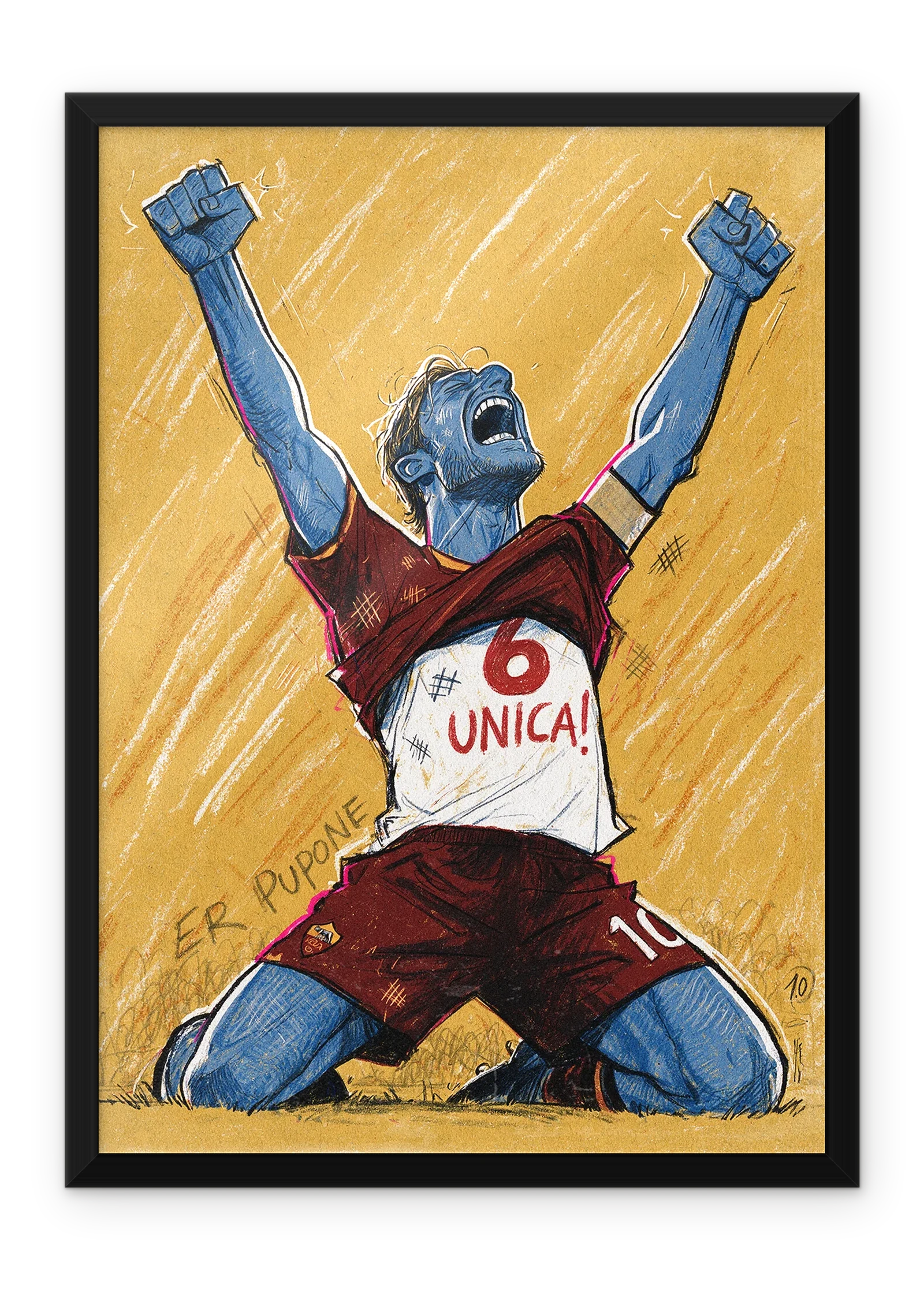 Francesco Totti, black metal frame on a white wall
