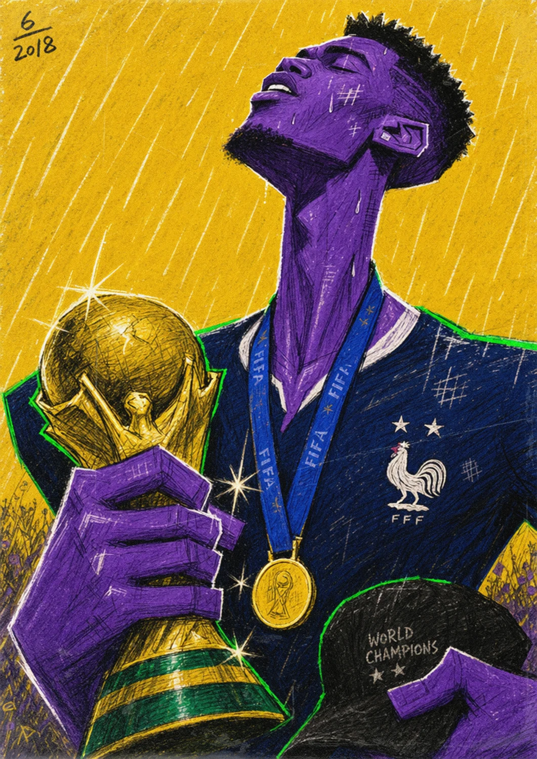 Paul Pogba, Moscow 2018, the cup in the rain